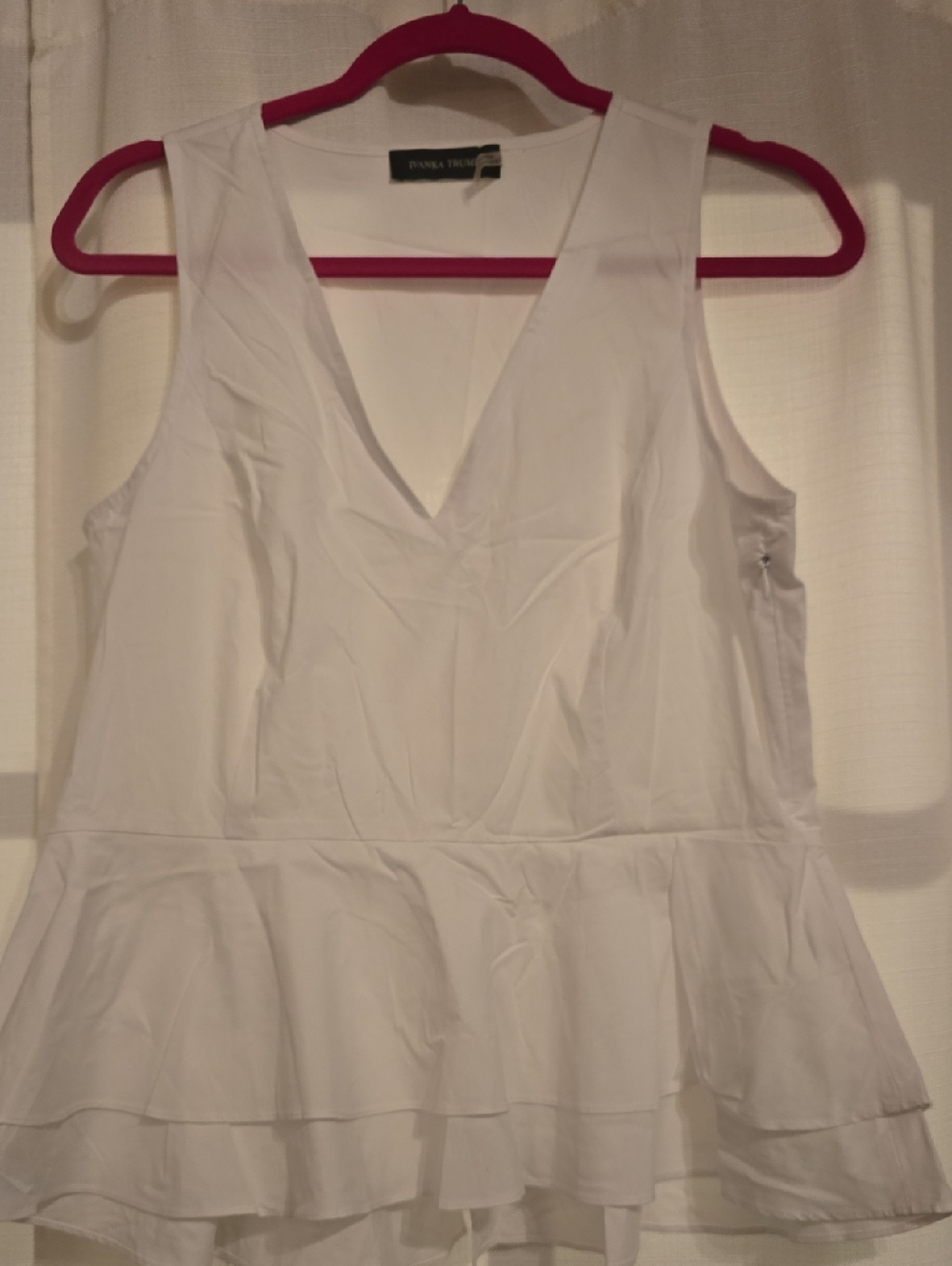 Ivanka Trump White V-Neck Peplum Sleeveless Top